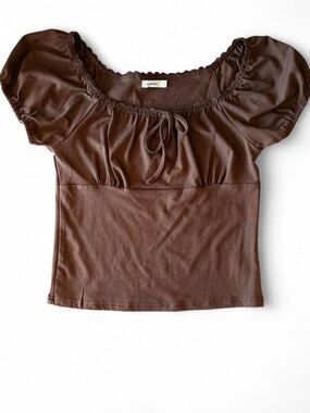 Brown Lace Trim Babydoll Top